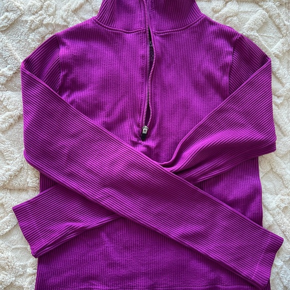 Purple Quarter-Zip Ribbed Sweater - Picture 1 of 4